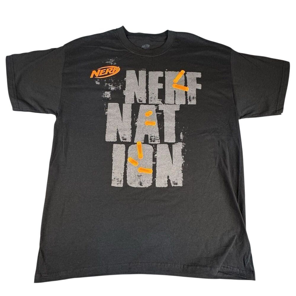 Nerf Nation Sz L Shirt Tee Black Orange Nerf Gun Nation T-Shirt Slim